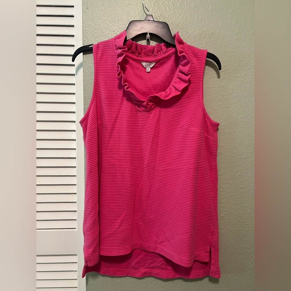 crown & ivy Fuchsia Ruffled Tank Top